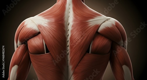 Muscular Human Anatomy Illustrating Back Muscles and Physical Structure in Detailed 3D Render