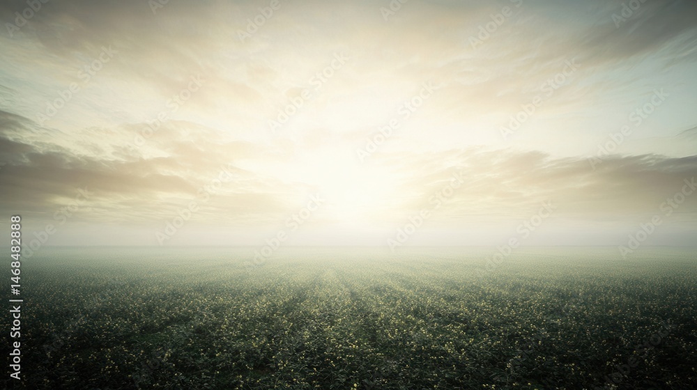 Serene Sunrise Over a Misty Field of Flowers Serene Sunrise Over a Misty Field of Flowers