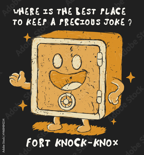 Funny knock-knock humor, Pun character illustration. Can be used as Sticker, posters, prints. Retro cartoon style. Vector illustration