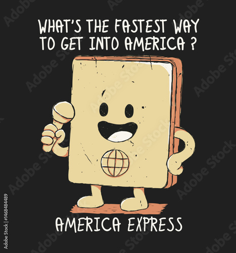 Funny america humor, Pun character illustration. Can be used as Sticker, posters, prints. Retro cartoon style. Vector illustration