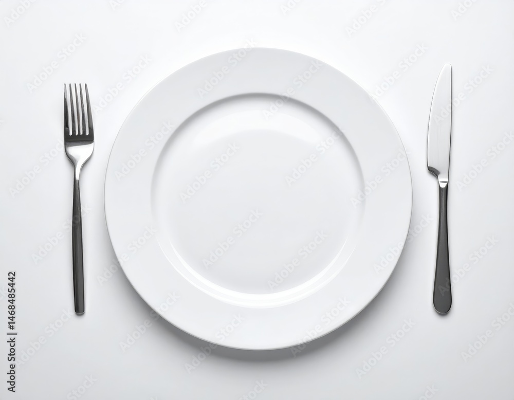 Elegant empty plate with knife and fork, a table setting ready for delicious meal