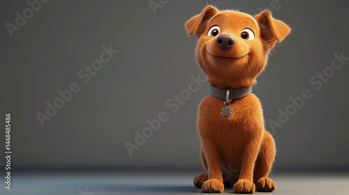 Cute cartoon dog sitting, studio shot, looking up, background
