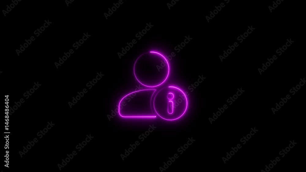 Neon glowing information icon representing user support and digital assistance on a black background. Neon glowing information icon representing user support and digital assistance on a black background.
