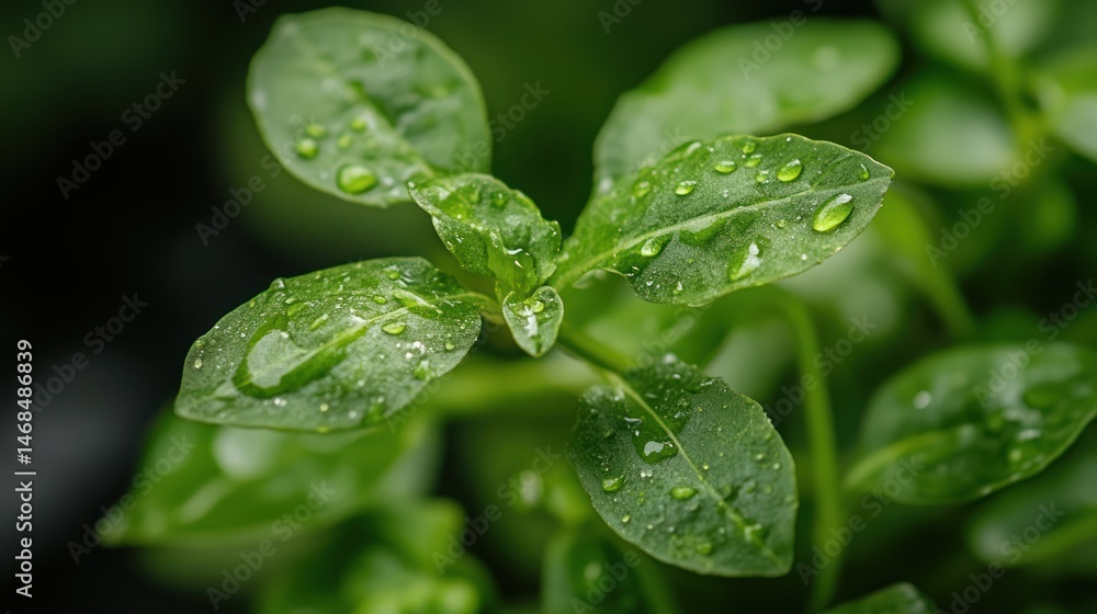 Fototapeta premium Close up shot of a beautiful plant with water droplets, with a clean look