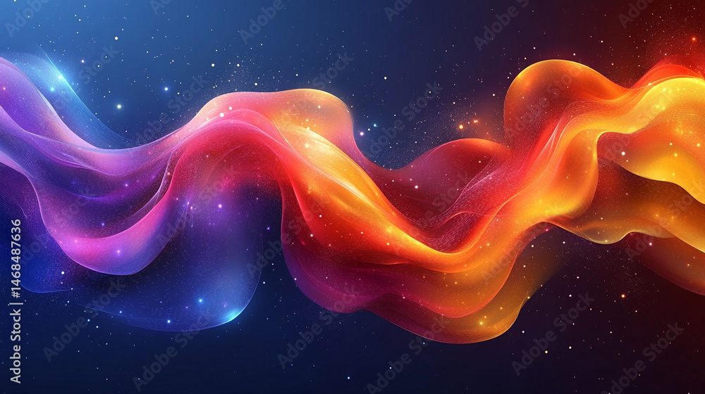 Colorful energy wave flowing in starry space background, digital art Colorful energy wave flowing in starry space background, digital art