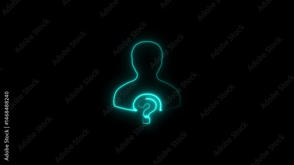 Animated neon silhouette of a person with question mark on a black background Animated neon silhouette of a person with question mark on a black background