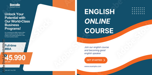 Online business and language courses banner promoting personal growth programs