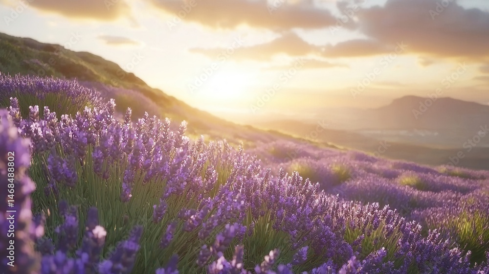 Fototapeta premium Serene Sunset Over a Lavender Field
