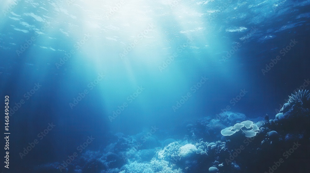 Underwater Scene Sunbeams Illuminate Coral Reef Underwater Scene Sunbeams Illuminate Coral Reef