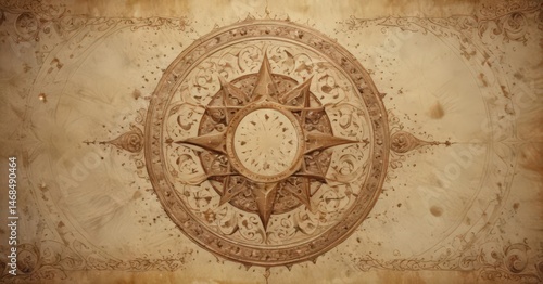 Wallpaper Mural Intricate star pattern on antique parchment, crescent moons, cosmic swirls ,  design,  aged,  ethereal Torontodigital.ca