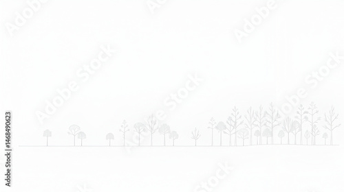 Architectural Drawings, Minimal style cad tree line drawing, Side view, set of section wetland forest outline for landscape design drawing. Vector illustration in seperate element