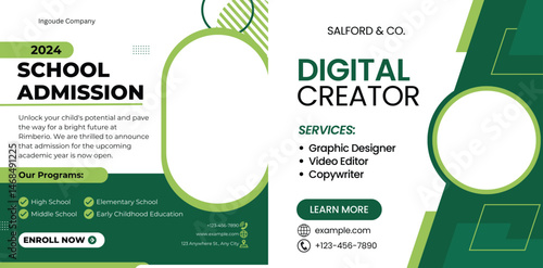 Dual Promotion for School Admission and Digital Creation Services in Green Tone