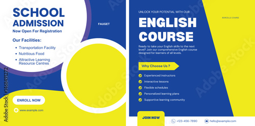 Educational Flyers Promoting School Admission and English Language Course Offers