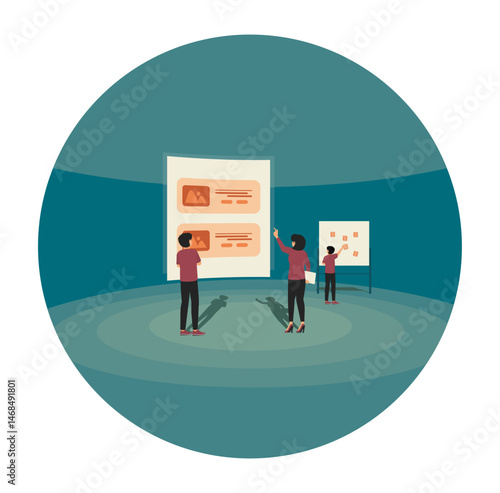 Mobile application development and design process concept with business team working.