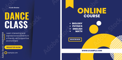 Captivating online dance lessons and academic courses promotional banners