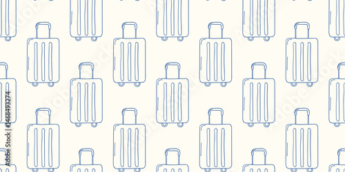 Repeating pattern of outlined luggage designs on a light background for travel-themed decor