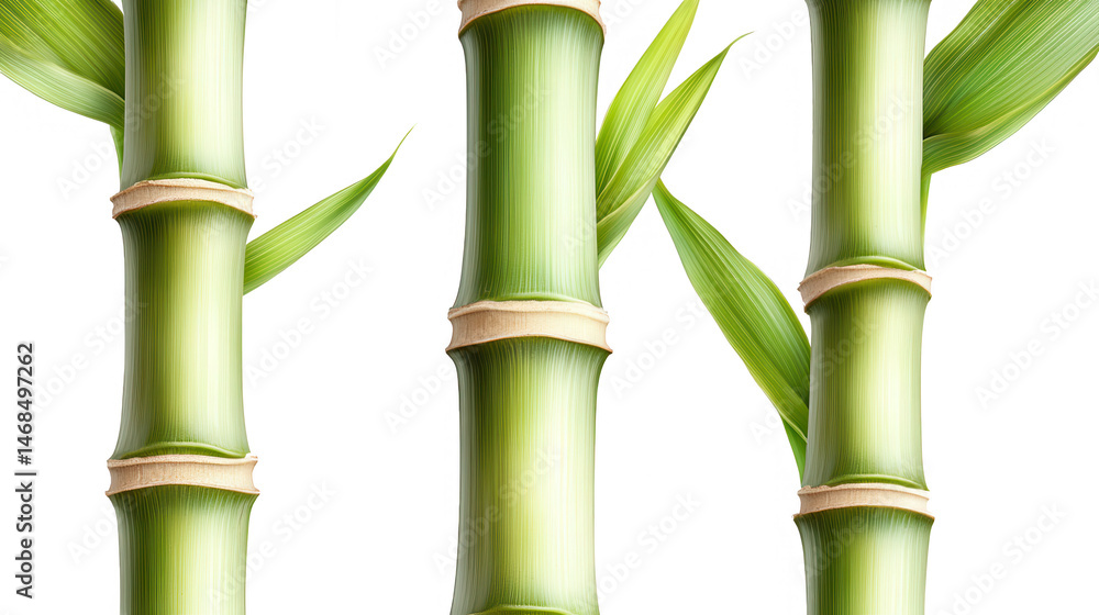 Fototapeta premium Close up of Vibrant Green Bamboo Stalks and Leaves Against Black Backdrop