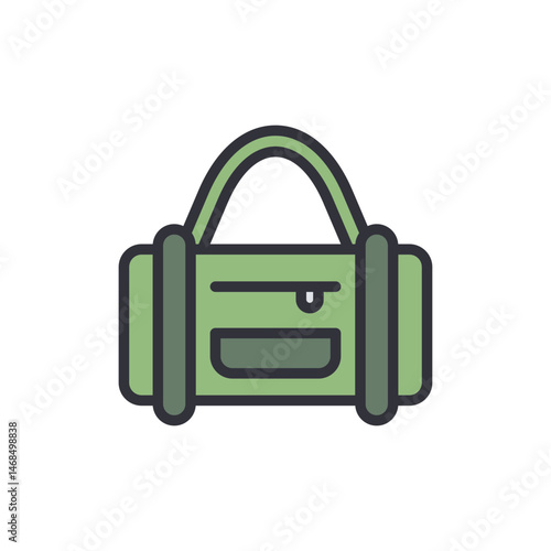Stylized duffel bag illustration in shades of green on white background