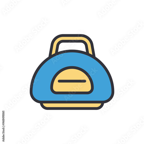 Stylized blue gym bag vector, isolated on white backdrop simple design