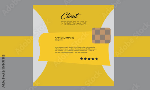 Modern minimal client testimonial design layout for institution.