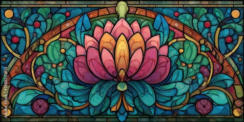 Vibrant floral stained glass design with intricate details