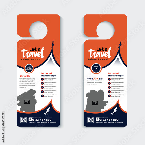 Door Hanger Design Template for Holidays, Tourism, Travel, and Adventure Packages. Perfect for Vacation Deals, Travel Agencies, and Tour Operators to Advertise Special Offers and Discounts