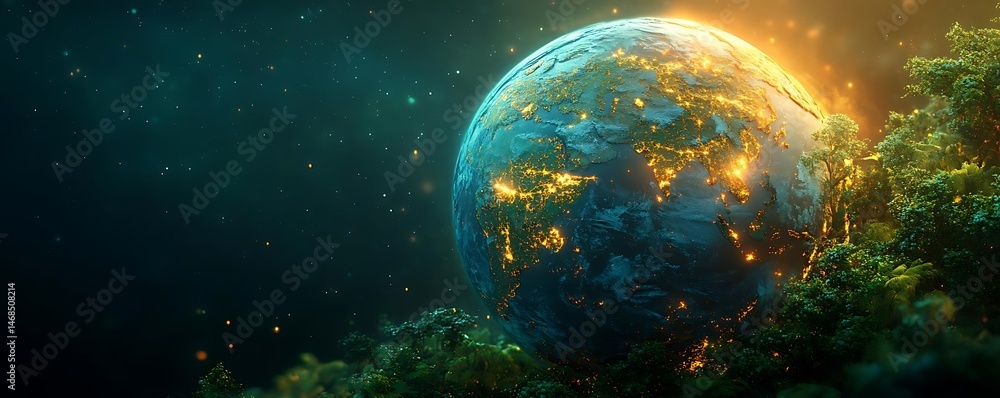 Fototapeta premium Glowing Earth, nature, night, future