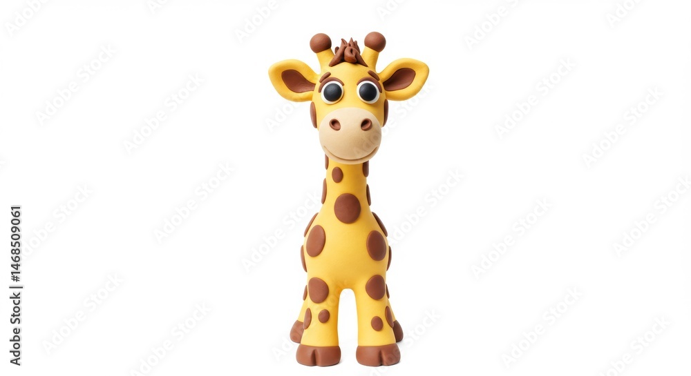 Obraz premium Adorable Giraffe Toy Standing Tall Isolated on White Background Perfect for Children's Products and Educational Materials Promoting Fun and Learning