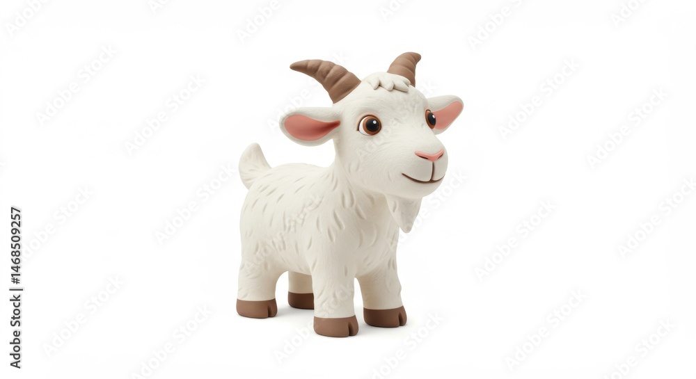 Fototapeta premium Adorable Goat Figurine with Playful Charm and Detailed Features, Perfect for Animal Lovers and Collectors, Standing Out on a Clean White Background