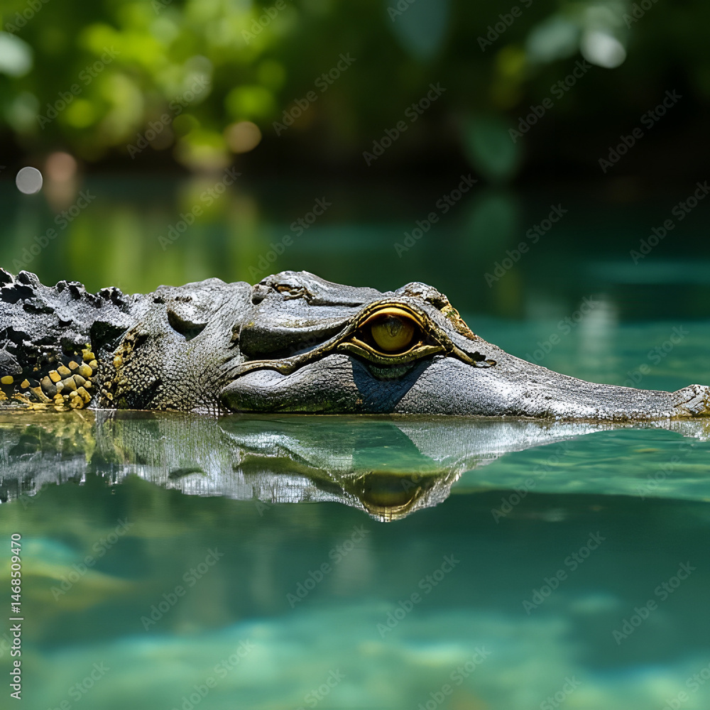 Obraz premium Crocodile lurking in crystal clear water tropical river wildlife photography natural habitat close-up view predatory behavior