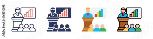 Seminar Multi Style Icon Set Vector 