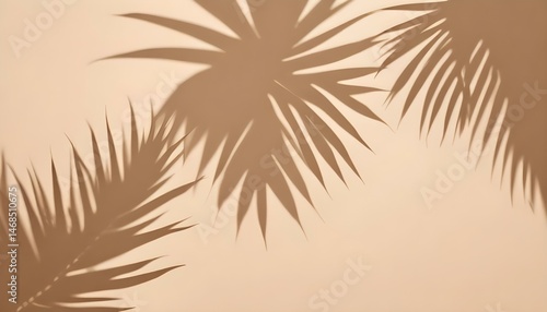 Palm leaves casting shadows on a beige wall, creating a minimalist and tropical aesthetic, the light source is positioned to the side