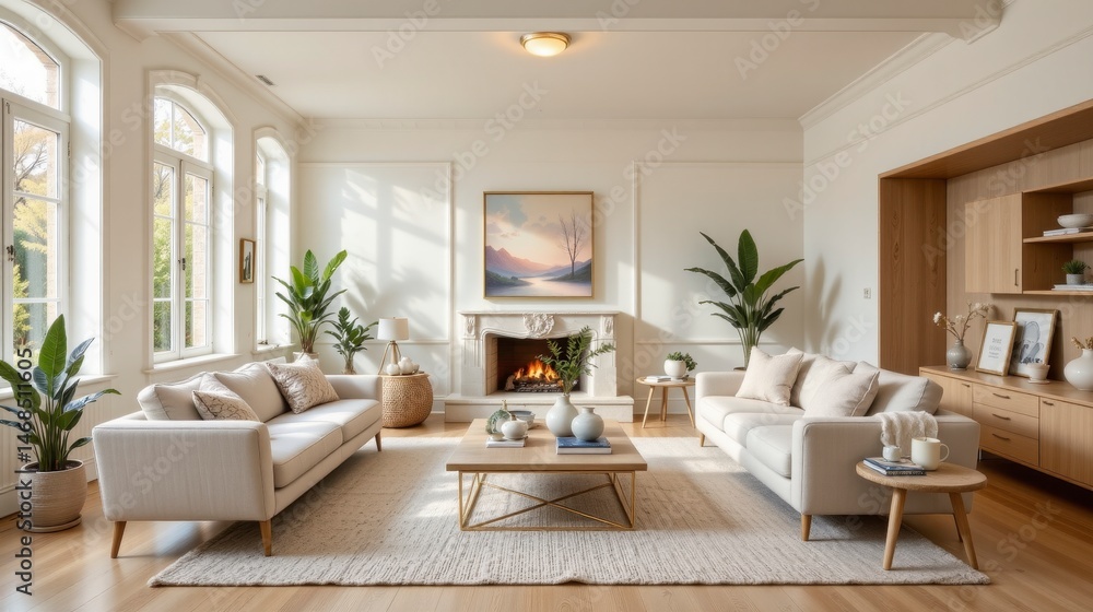 Bright and Inviting Living Room with Modern Decor, Natural Lighting, and Cozy Fireplace for a Relaxing Atmosphere Bright and Inviting Living Room with Modern Decor, Natural Lighting, and Cozy Fireplace for a Relaxing Atmosphere