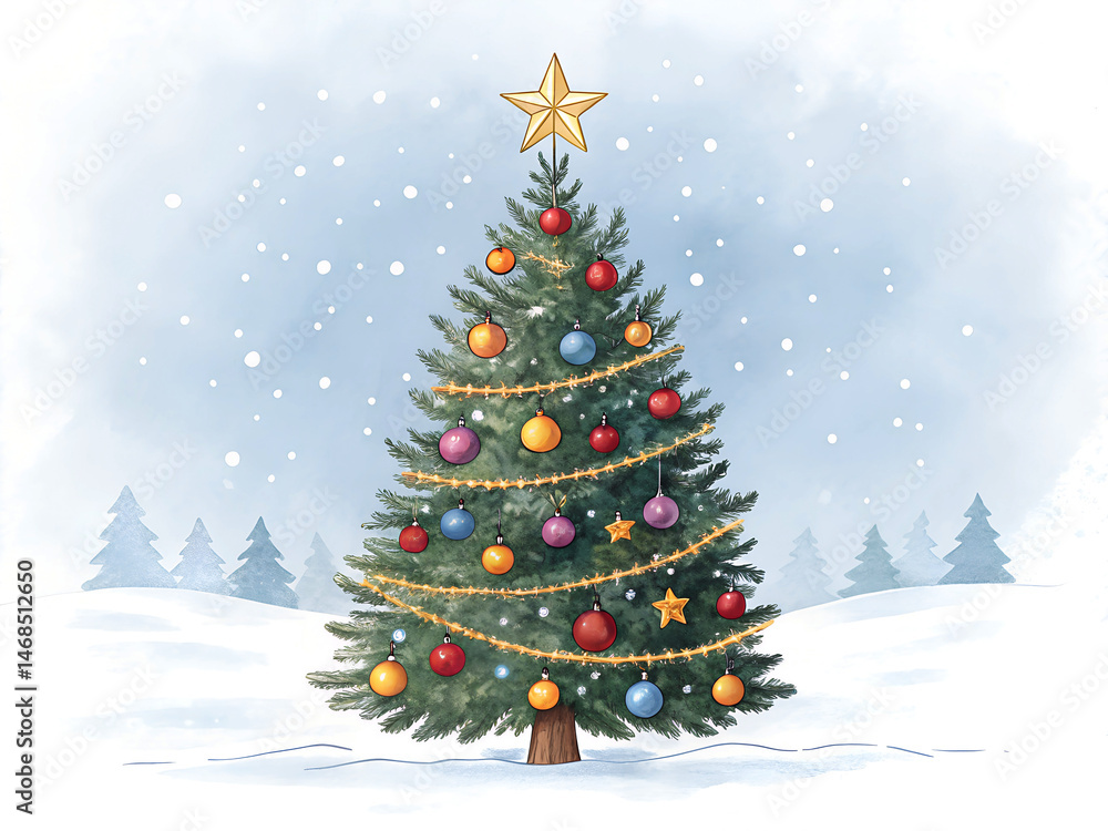 Obraz premium Christmas tree with gifts and decorations in a winter setting ai generated