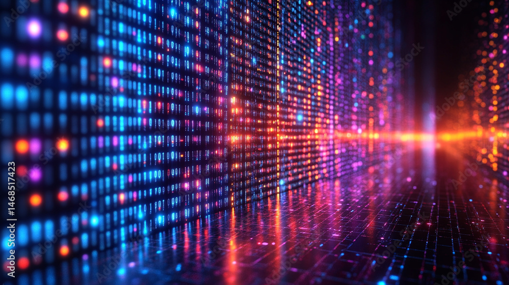 Glowing data stream in digital cyberspace server room background Glowing data stream in digital cyberspace server room background
