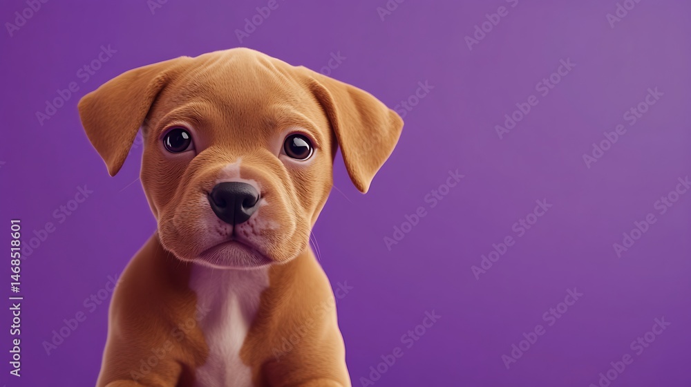 Fototapeta premium Adorable Brown Puppy on Purple Background