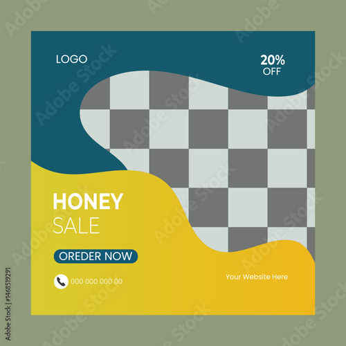 Organic honey post social media banner design template
 