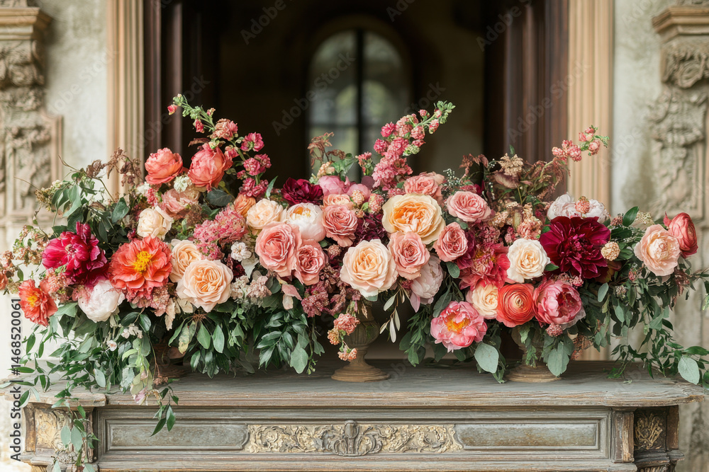Fototapeta premium Floral arrangement on a fireplace.