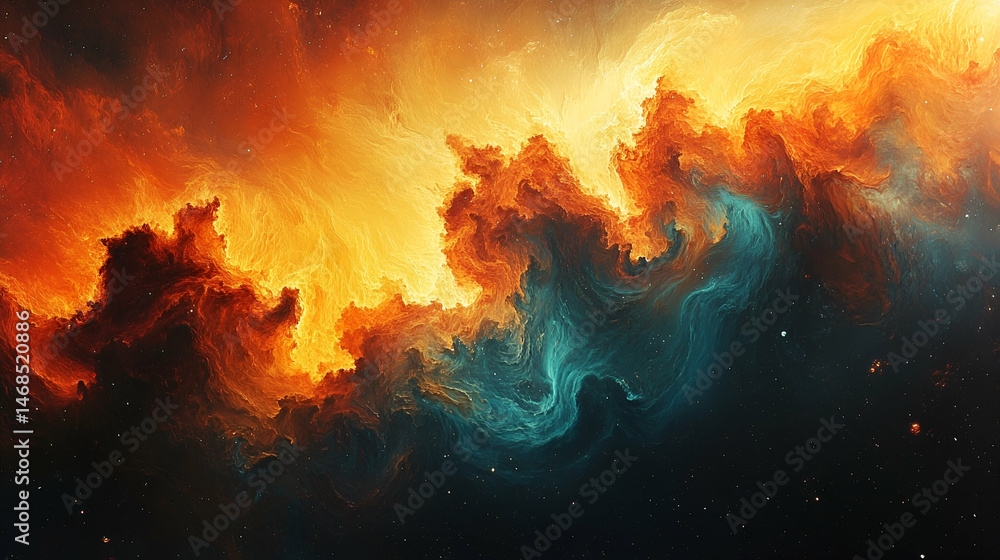 Abstract celestial nebulae swirling in fiery colors. Abstract celestial nebulae swirling in fiery colors.