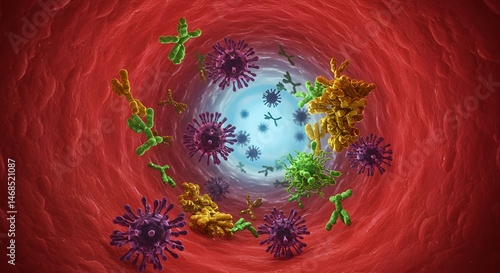 Colorful Representation of Viruses and Cells Interacting in a Bloodstream Environment