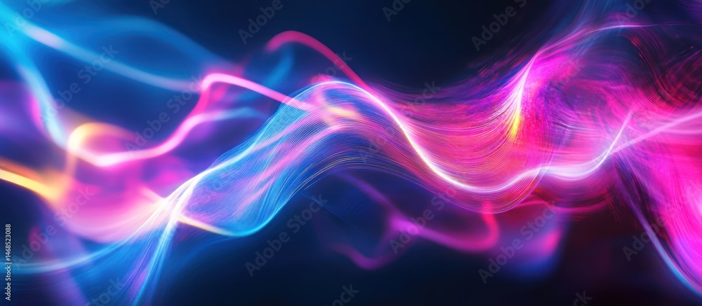 Abstract neon light waves flowing across a dark background. Abstract neon light waves flowing across a dark background.