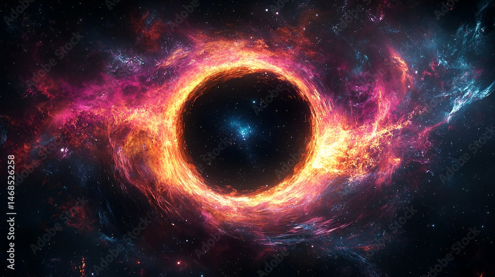 Cosmic vortex of glowing nebulae surrounding a black hole. Cosmic vortex of glowing nebulae surrounding a black hole.