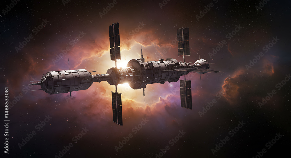 Futuristic Space Station in Nebula