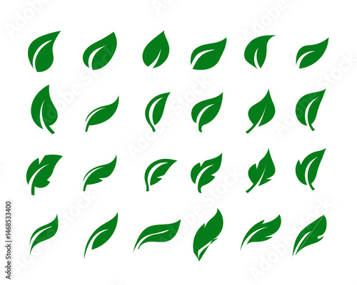 Green Leaf Icons Nature, Ecology, Organic, Plant, Symbols, Design, Collection, Set, Vector, Graphics