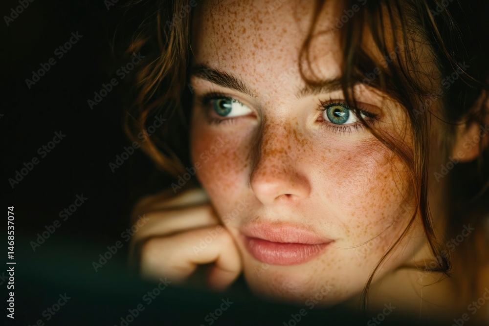 CloseUp Portrait of a Person with Freckles and Intense Eyes Capturing Emotion and Beauty in S CloseUp Portrait of a Person with Freckles and Intense Eyes Capturing Emotion and Beauty in S