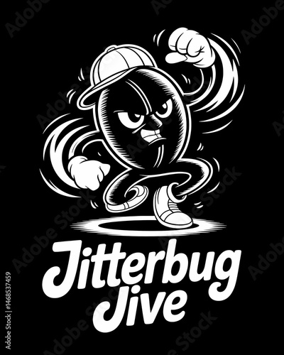Energetic Coffee Bean Mascot Performing, Illustrating a 'Jitterbug Jive' Concept