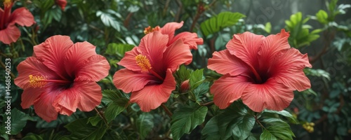 Wallpaper Mural Vibrant hibiscus blooms, lush tropical foliage ,  yellow,  vibrant Torontodigital.ca