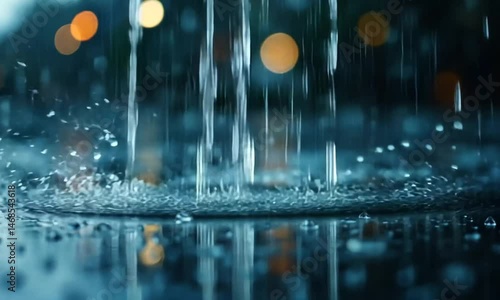 Nocturnal Rain: City Lights Reflected in Puddles