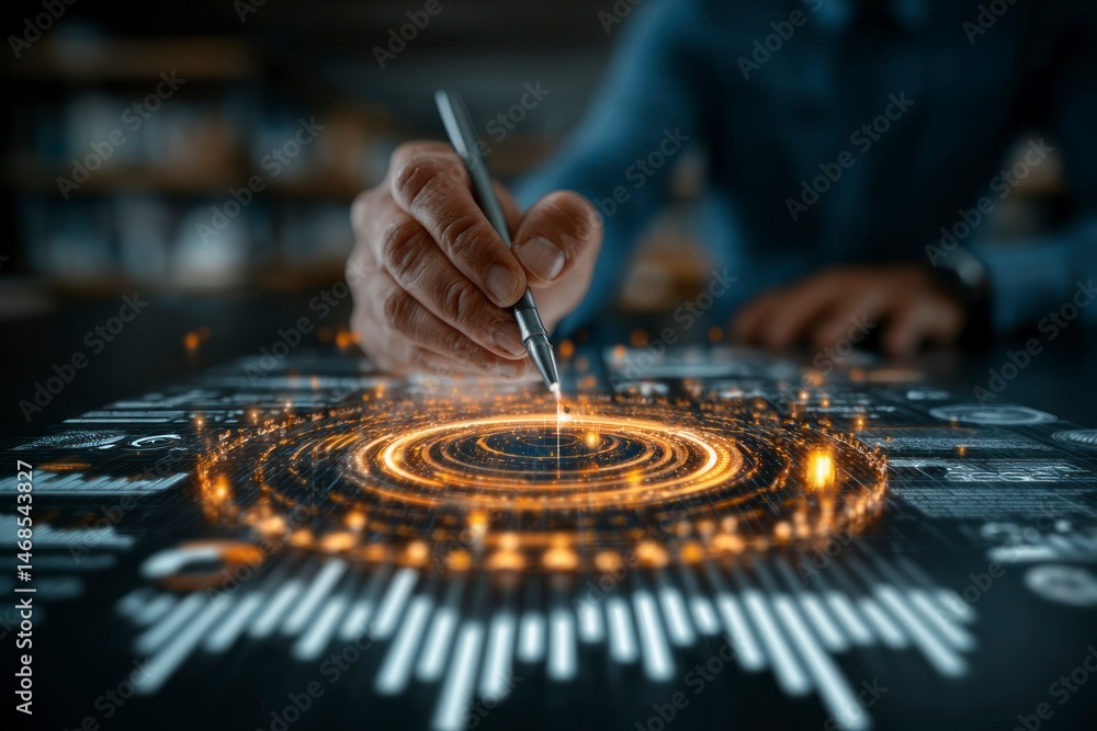 Obraz premium Futuristic Hand Interacting with Digital Data Visualization on a HighTech Interface