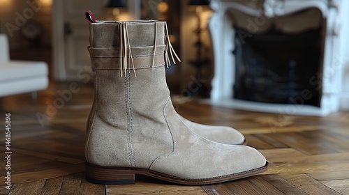 Ankle boots with fringe details and a suede finish.  HD 8K wallpaper Photographic Image